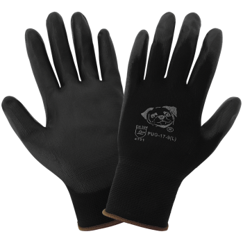 PUG™ Black Lightweight Polyurethane Coated Anti-Static/Electrostatic Compliant Gloves - Spill Control